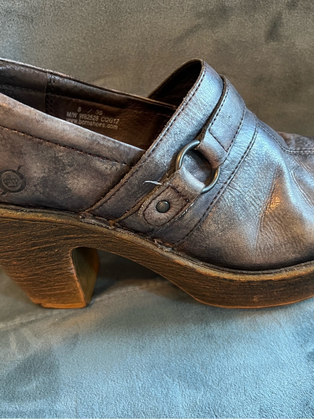 Metallic Grey Born Leather Platform Clogs